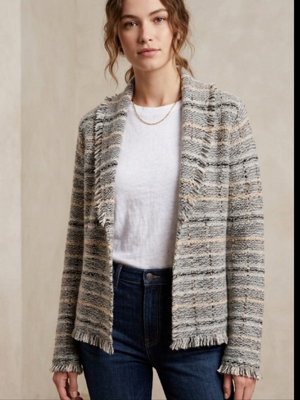 Banana Republic Wool & Angora Blend Fringe Cardigan Size Large